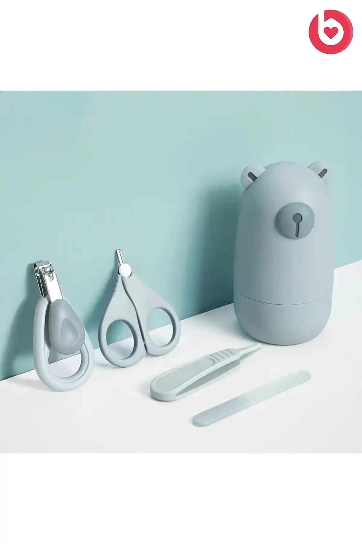 Bizimevde 5 Parça Bebek Çocuk Tırnak Makası Seti Mavi Ayıcık Kutulu Ergonomik Tasarım