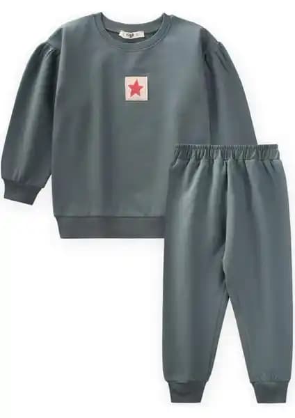 Cigit Etiket Detaylı Sweatshirt Takımı 1-7 Yaş Kız Çocuklar İçin Konforlu ve Şık