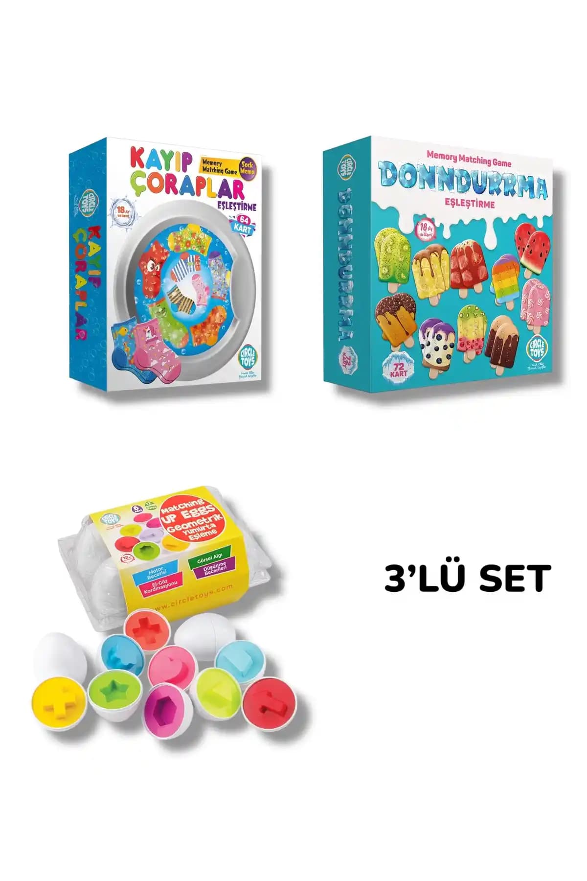 Circle Toys Kayıp Çorap ve Geometrik Yumurta Seti ile 1-2 Yaş Çocuklar İçin Eğitici Oyun