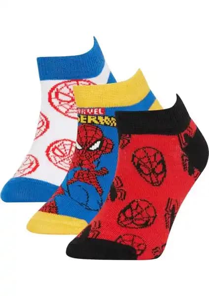DeFacto Erkek Çocuk Marvel Spiderman 3'lü Pamuklu Patik Çorap Seti Konfor ve Şıklık