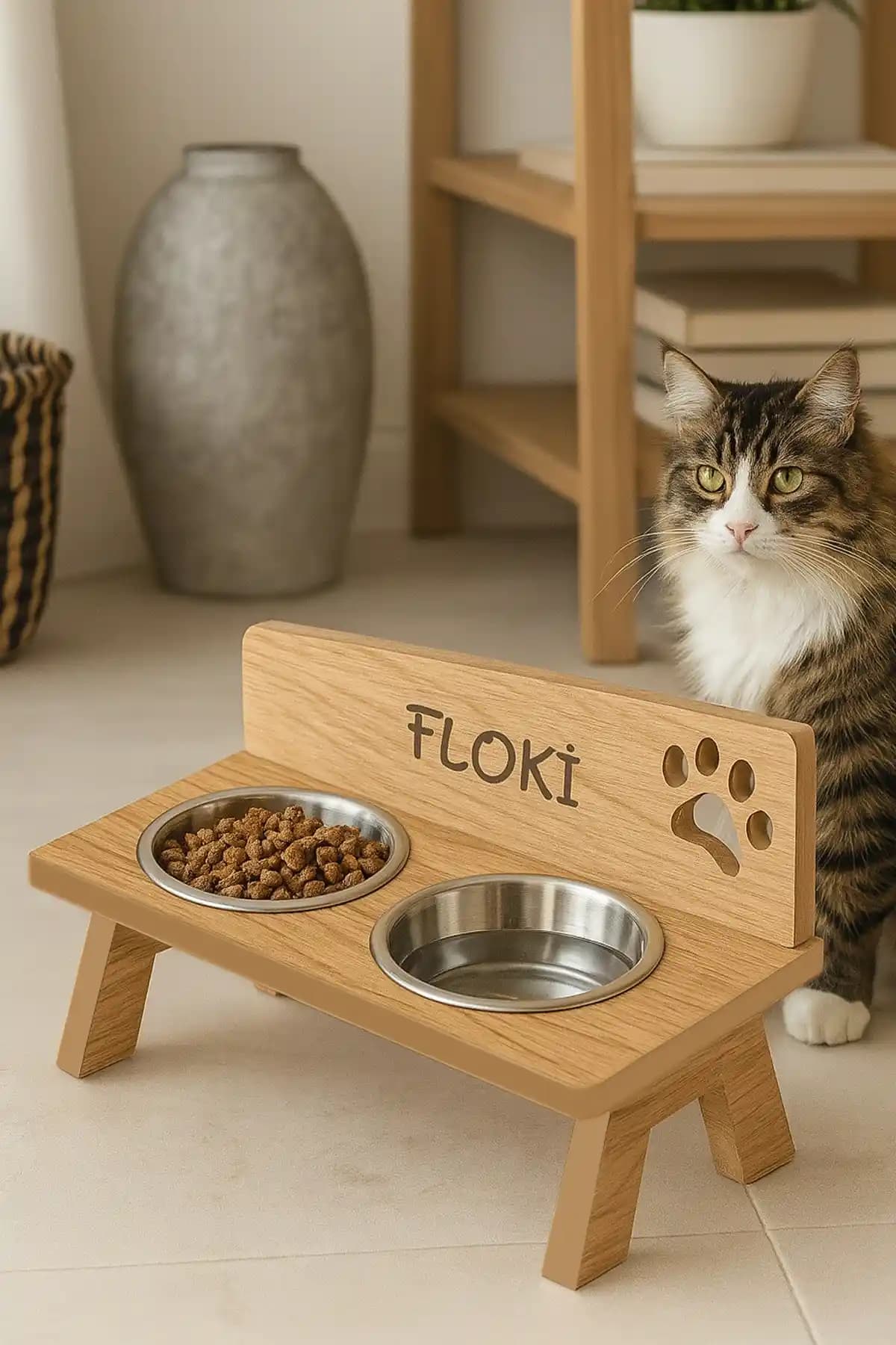 dekoliva Hilux MDF Mama Kabı: Kedi ve Köpekler İçin Dayanıklı ve Estetik Mama Standı