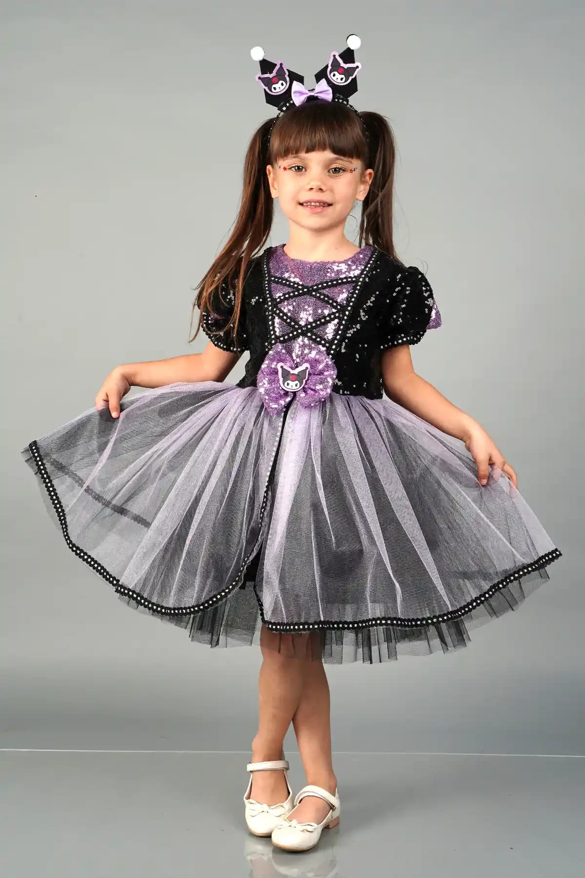 Delfini Kids Kuromi Taçlı Pullu Doğum Günü Prenses Kostümü ve Elbisesi Çocuklar İçin