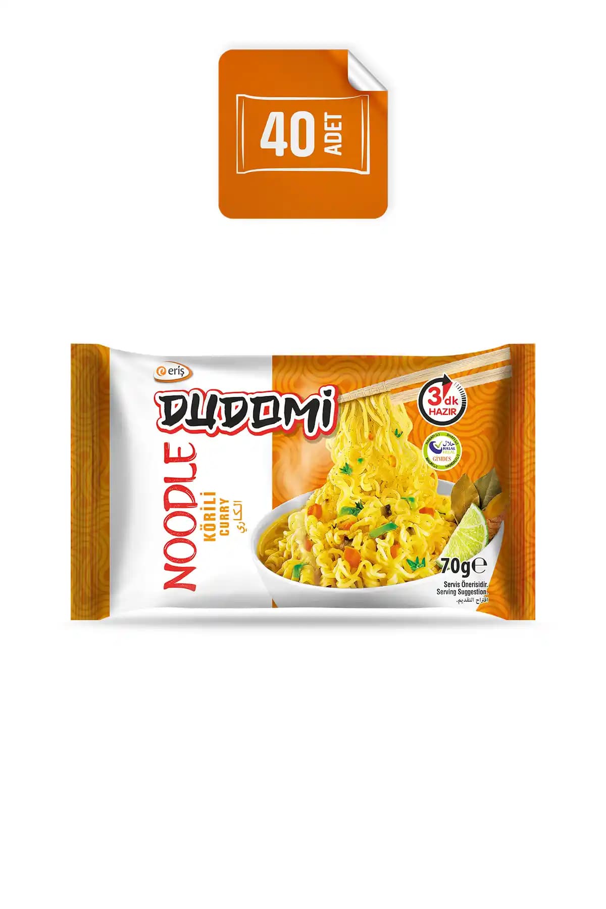 DUDOMİ Dudomi 40'lı Körili Noodle Poşet 70 Gr: Helal ve Katkısız Pratik Lezzet