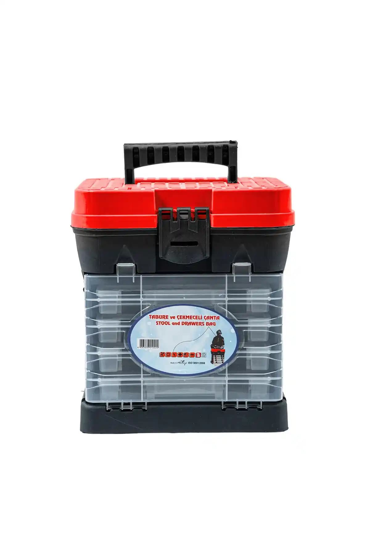 Genel Markalar Tabureli 4 Çekmeceli Balıkçı Takım Çantası - Kırmızı Renkli