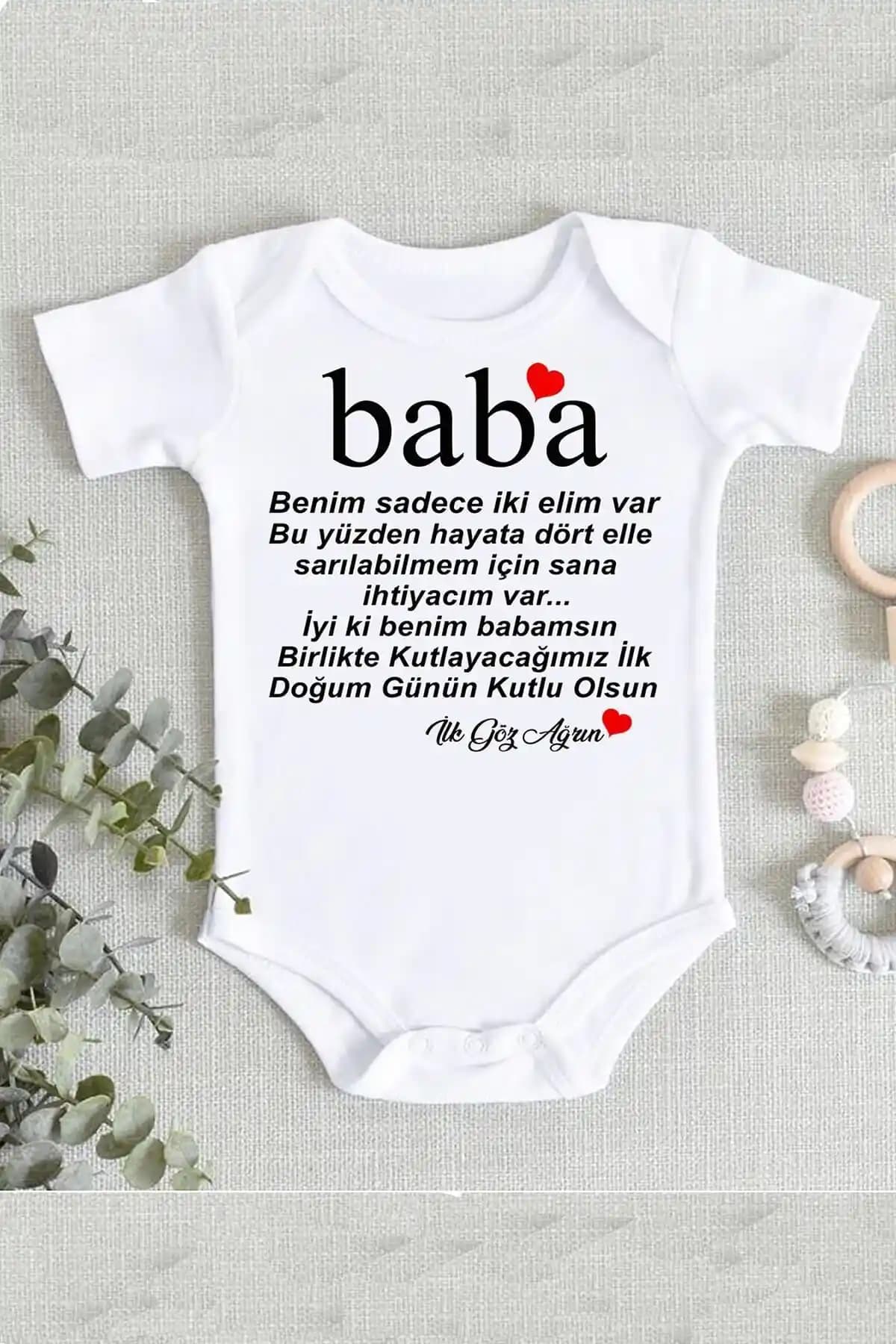 Genel Markalar Unisex Bebek Baba Doğum Günü Yazılı Organik Pamuklu Zıbın Body