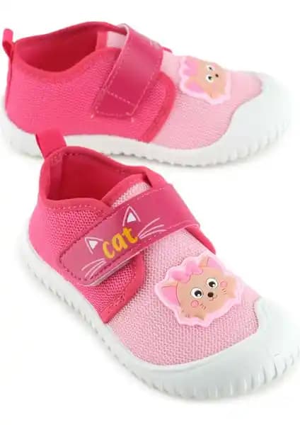 Gezer Kız Çocuk Yazlık Keten Günlük Ayakkabı Rahat Taban ve Ayarlanabilir Cırt Cırt