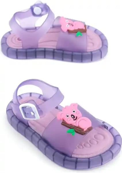 Gezer Yazlık Kız Çocuk Suni Deri Işıklı Sandalet Rahat Taban ve Ayarlanabilir Bilek