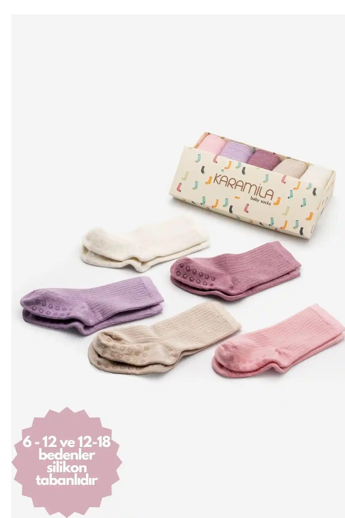 KARAMİLA 5 Çift Bambu Bebek Çorapları - Dikişsiz, Anti-Alerjik ve Kaymaz Tasarım