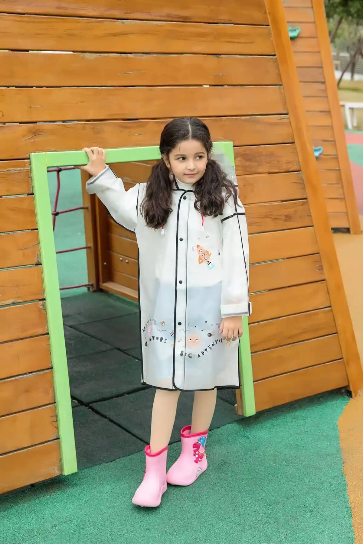 Mofy Baby Siyah EVA Kumaş Kapüşonlu Desenli Çocuk Yağmurluğu - Su Geçirmez ve Rahat