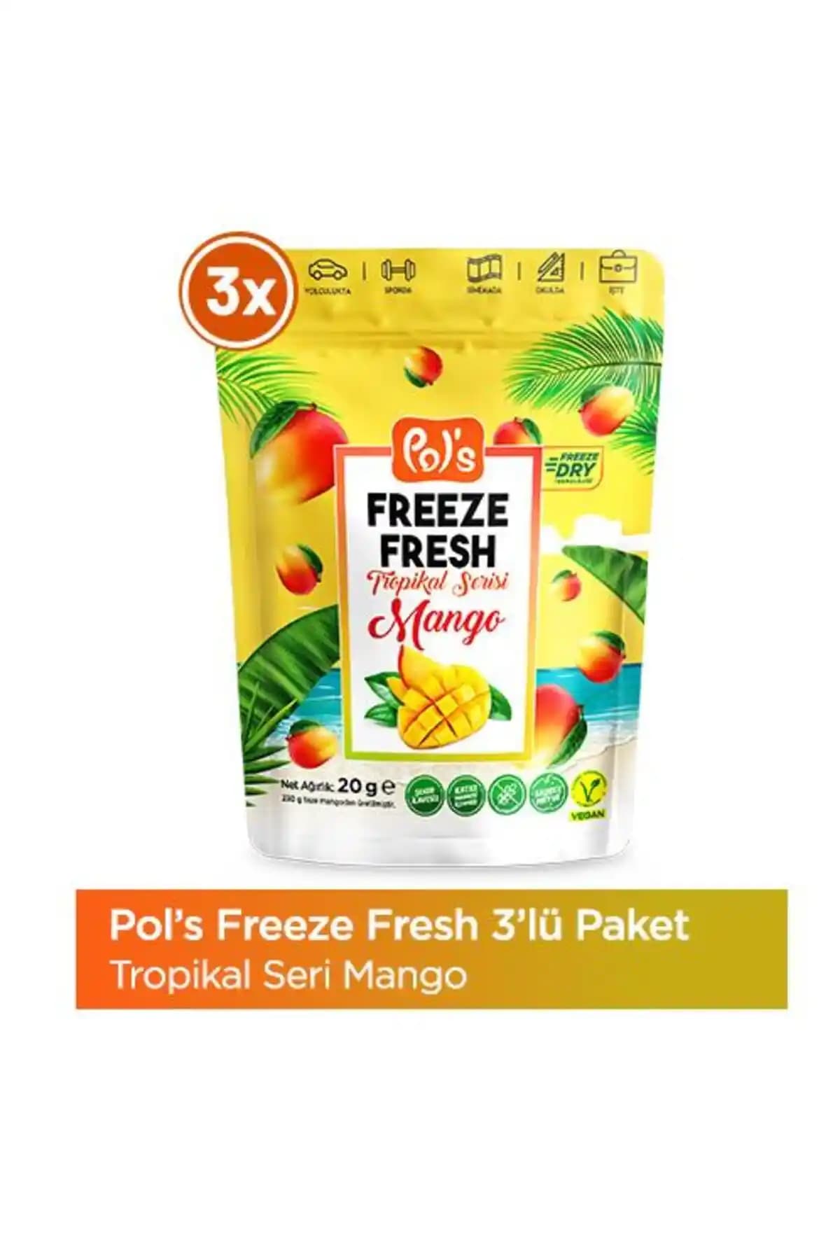 Pol's Freeze Fresh Mango 20 gr X3 Adet: Doğal ve Sağlıklı Dondurularak Kurutulmuş Mango Atıştırmalığı