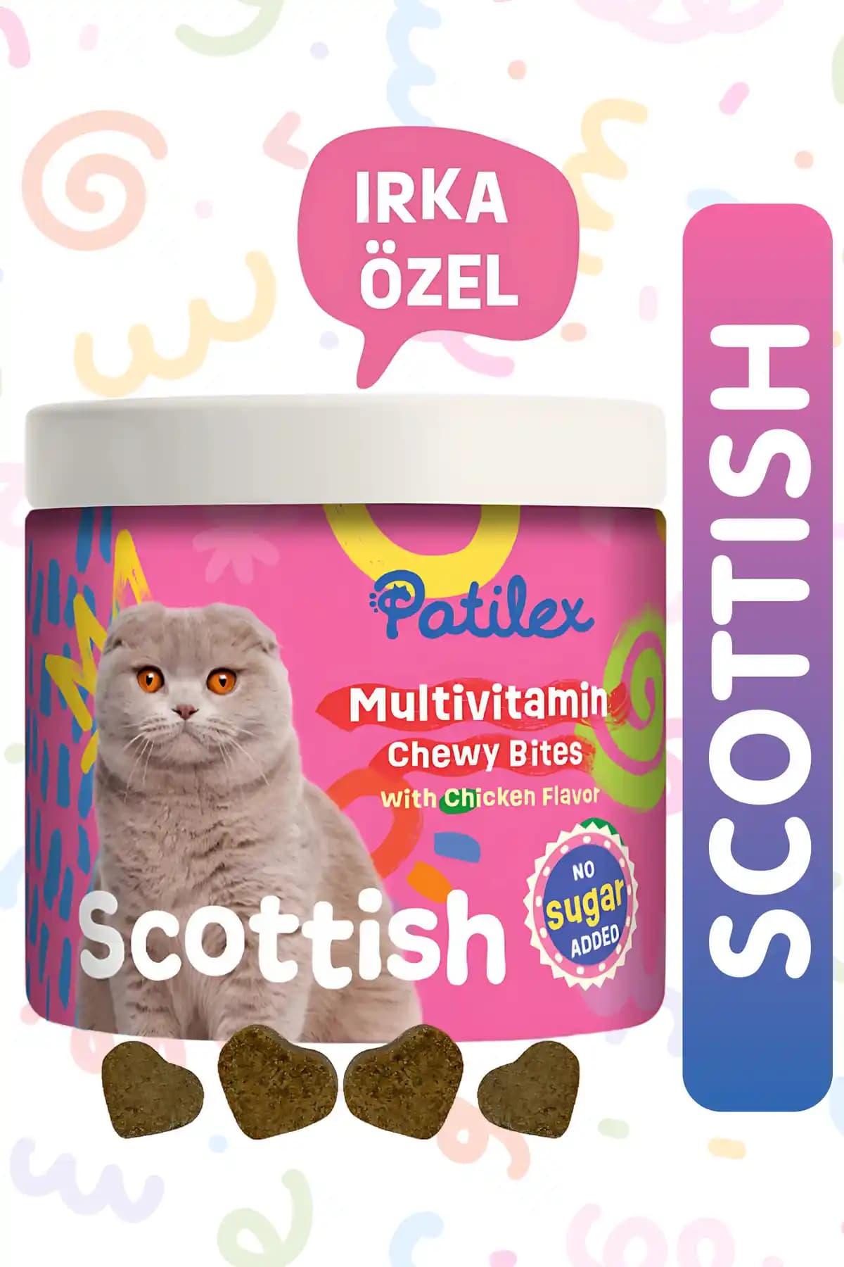 Scottish Kediler İçin Patilex Multivitamin Ödül Maması - Tüy Sağlığı ve Beslenme Desteği