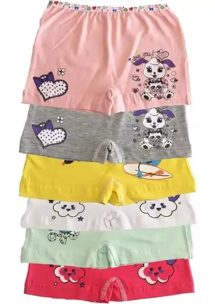 Tutku Kız Çocuk Renkli Likralı Pamuk Boxer 6'lı Set - Rahat ve Şık İç Giyim