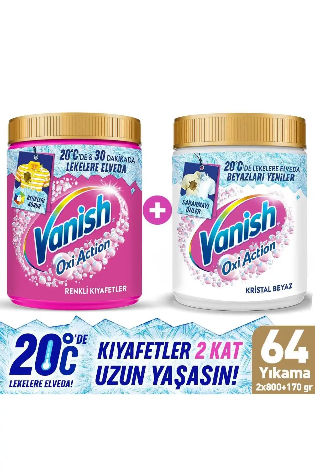 Vanish Oxi Action Multipower 970g x2 Beyaz ve Renkli Çamaşırlar İçin Güçlü Leke Çıkarıcı