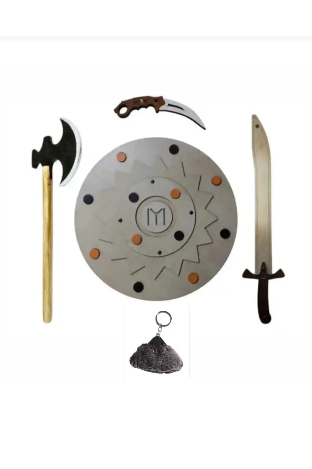 Ahşap Oyuncak Seti Kalkan, Balta, Kılıç ve Anahtarlık - Güvenli ve Dayanıklı Tasarım