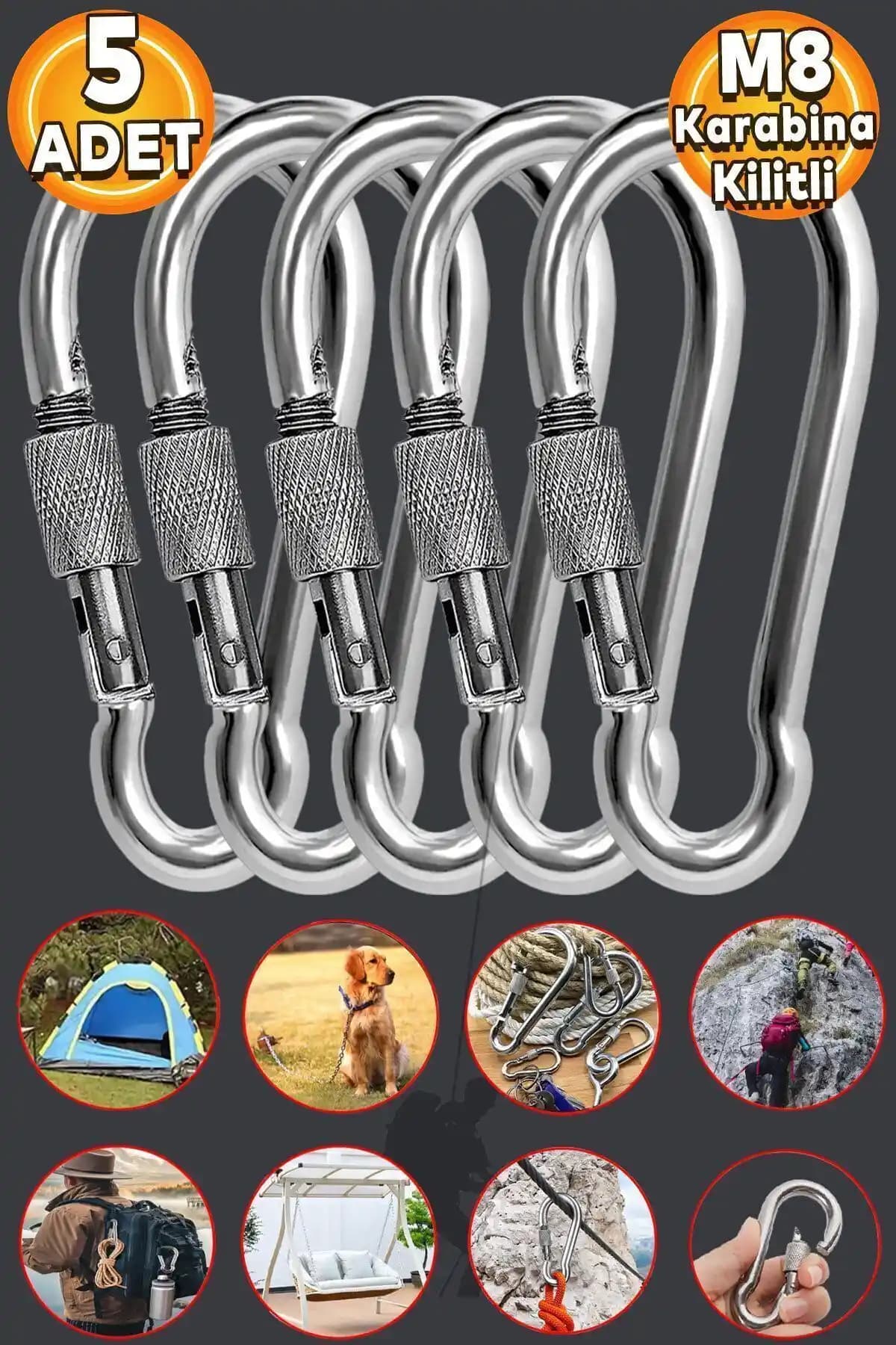 Badem10 Kilitli 8 Mm Yaylı Karabina Güvenli ve Çok Yönlü Kullanım İçin Uygun