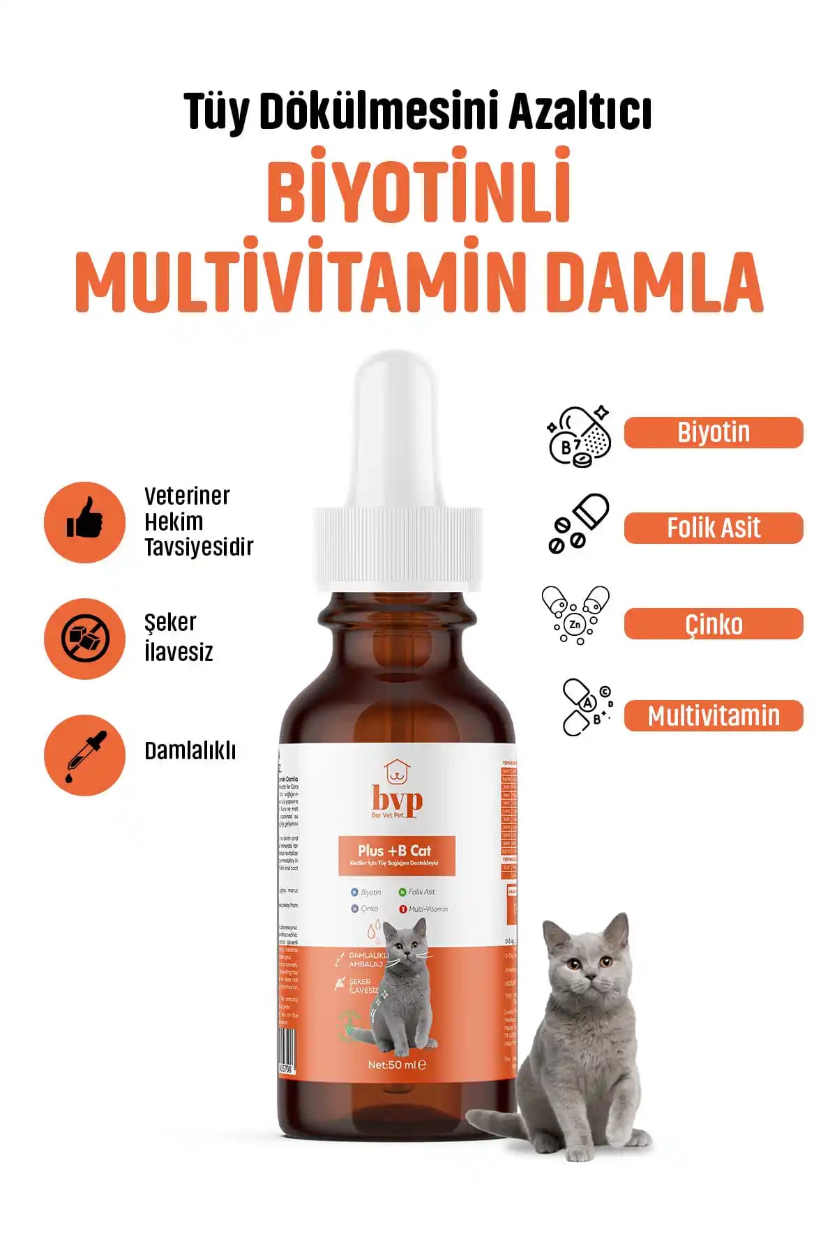 Ber Vet Pet Bvp Plus B: Kedilerin Tüy Sağlığını Destekleyen Multivitamin Damla Ürünü