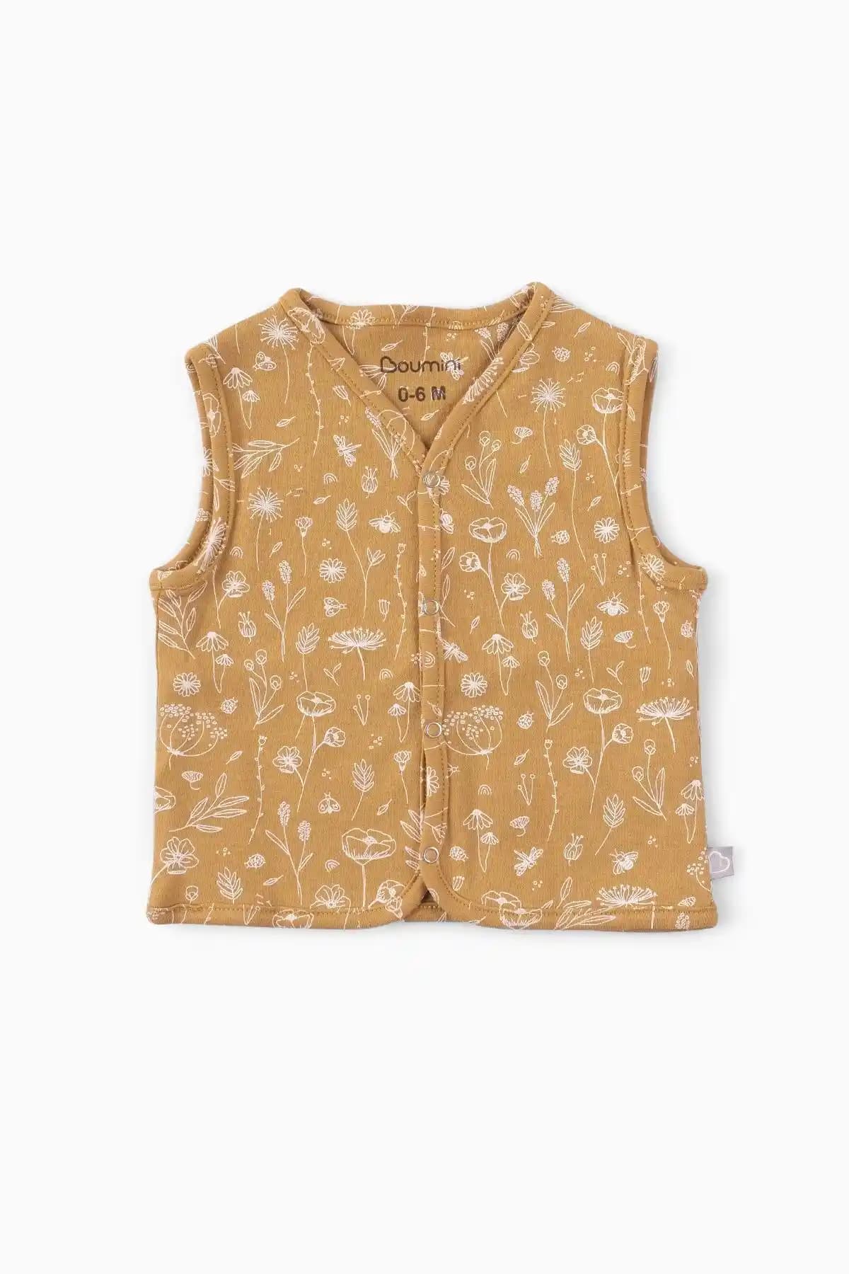 Boumini Bebek Yelek Çift Taraflı Bahar Çiçekli Hardal Renkli Rahat ve Şık Tasarım