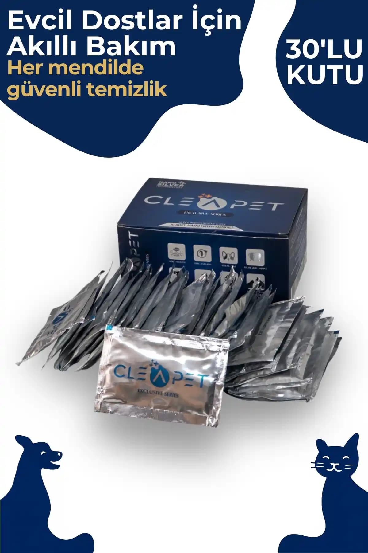 Cleapet Kedi ve Köpek 30'lu Islak Mendil: Güvenli ve Pratik Evcil Hayvan Temizlik Çözümü