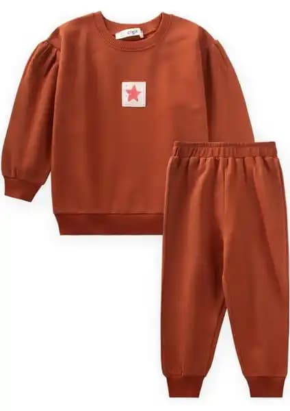Çocuklar İçin Konforlu ve Şık Sweatshirt Takımı 1-7 Yaş Kiremit Renkli