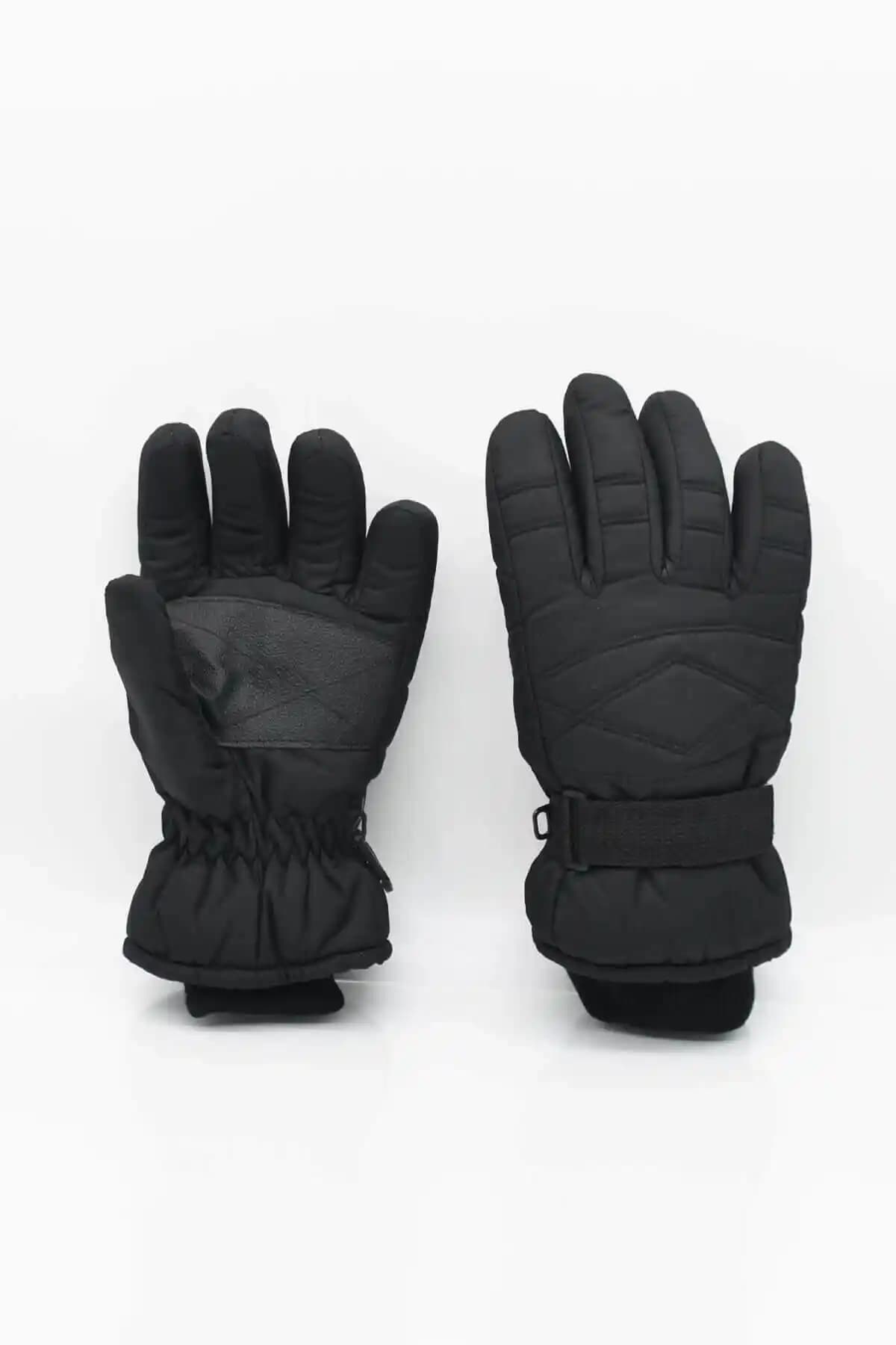 Çocuklar İçin Siyah Polar Kayak ve Kar Eldiveni Dayanıklı ve Sıcak Tutucu Tasarım