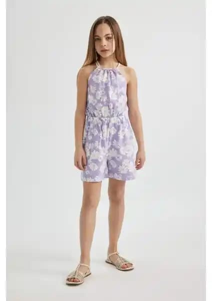 DeFacto Kız Çocuk Askılı Çiçekli Penye Kısa Tulum: Rahat ve Şık Yazlık Giyim Seçeneği