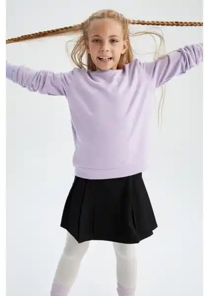 DeFacto Kız Çocuklar İçin Şık ve Dayanıklı Bisiklet Yaka Okul Sweatshirtleri