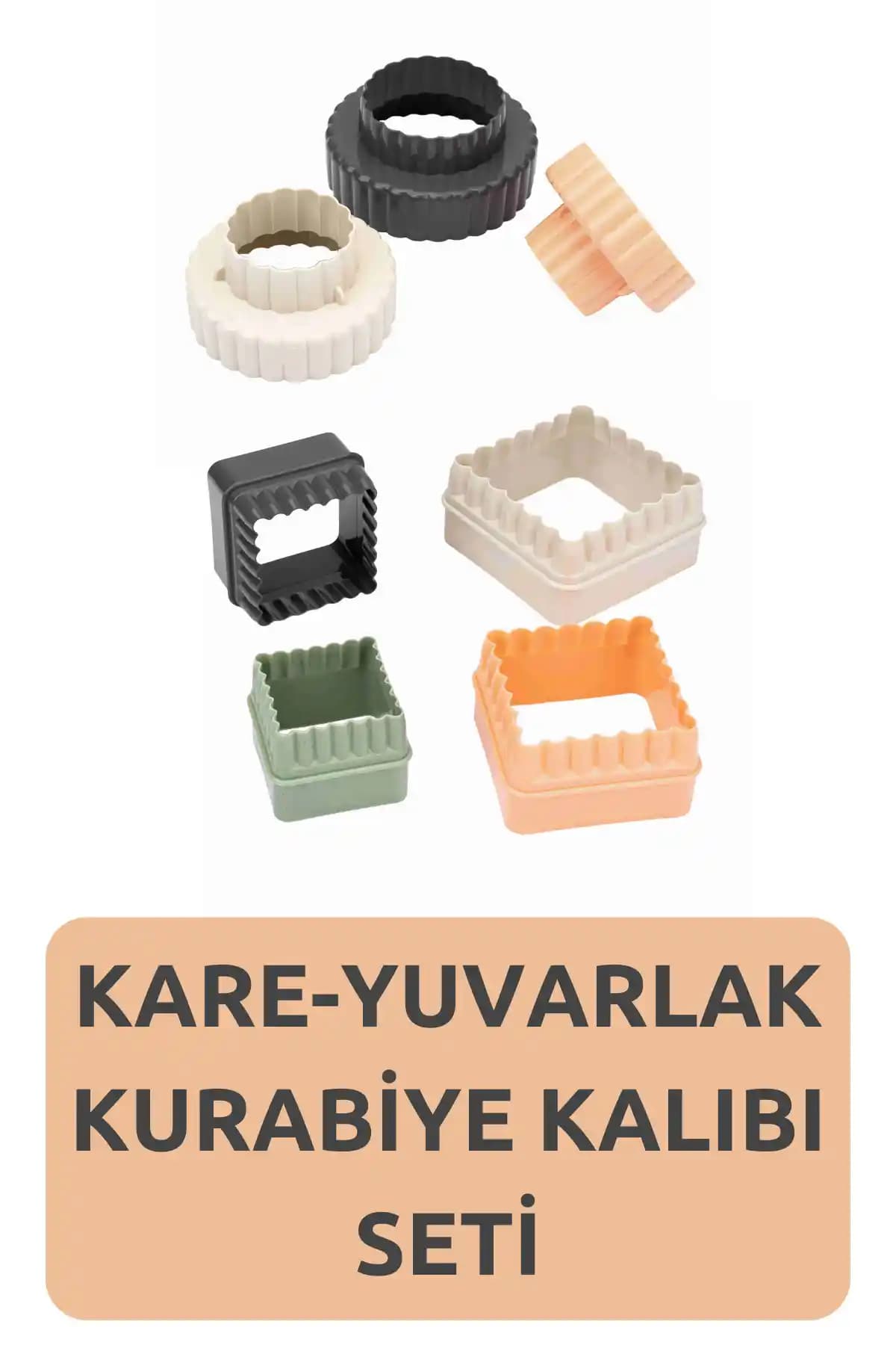 Eynel 7 Parça Tırtıklı Kare ve Yuvarlak Kurabiye Kalıbı Seti ile Yaratıcı Hamur İşleri