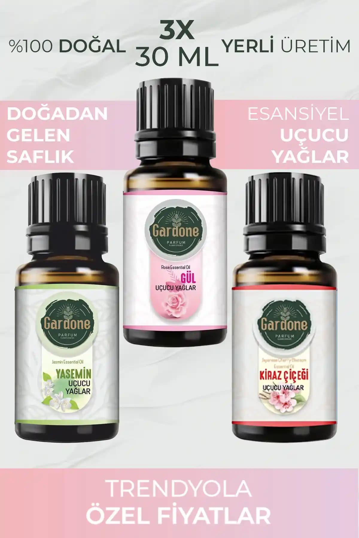 Gardone Organik 3'lü Esansiyel Yağ Seti Doğal Aromaterapi ve Bakım İçin Uygun