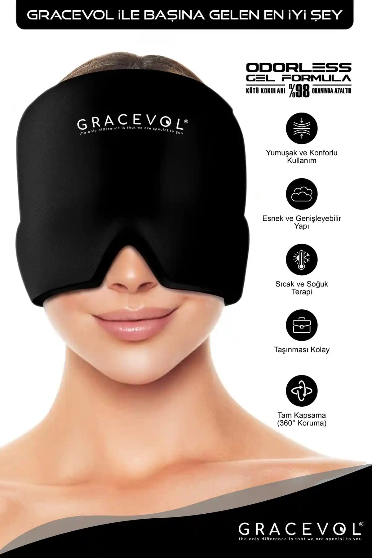 GRACEVOL Migren ve Baş Ağrısı İçin Sıcak-Soğuk Kompres Şapkası: Rahatlatıcı ve Çok Yönlü Terapi Çözümü