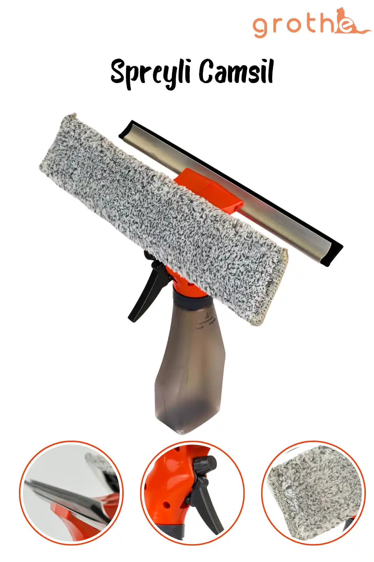 Grothe Spreyli Camsil Çekpas Deterjanlı Su Hazneli Microfiber Temizlik Cihazı