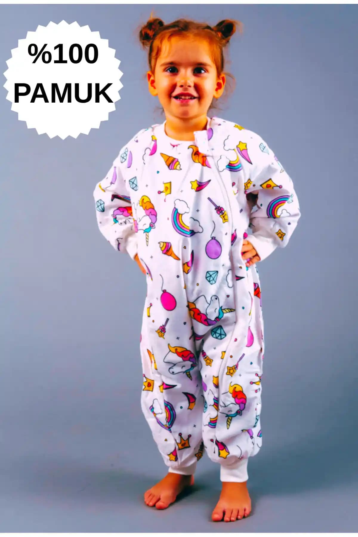 Happystore Elyafsız Organik Kışlık Çift Kat Pamuklu Uzun Kollu Uyku Tulumu