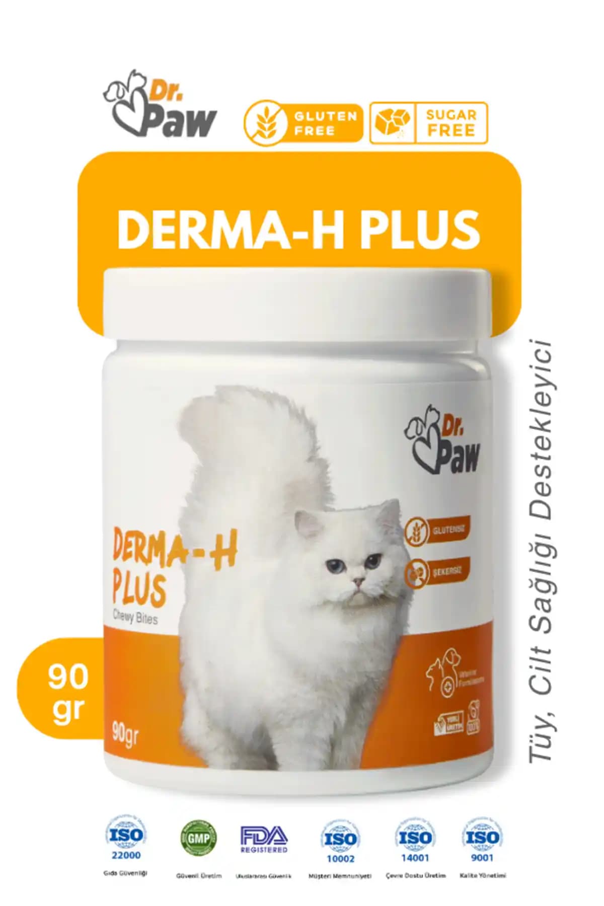 Kediler İçin Tüy ve Cilt Sağlığını Destekleyen Dr.Paw Derma H Plus Çiğnenebilir Tablet
