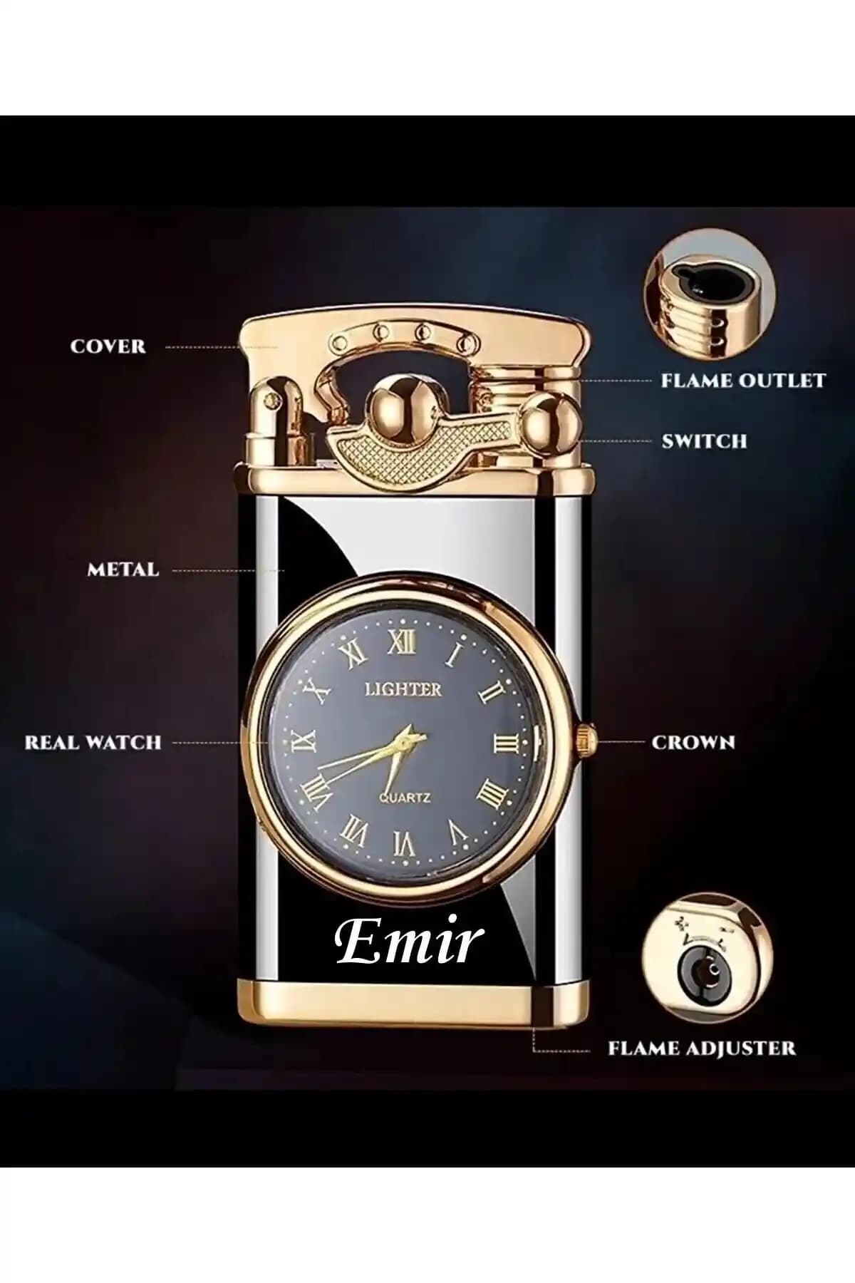 Kişiye Özel Lüks Saatli Pürmüzlü Gazlı Çakmak Şıklık ve Fonksiyonelliğin Birleşimi