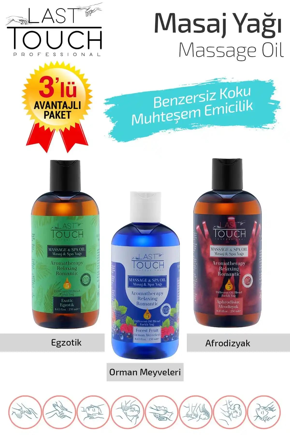 Last Touch Masaj Yağı 3'lü Seri Doğal ve Rahatlatıcı Aromaterapi Ürünü