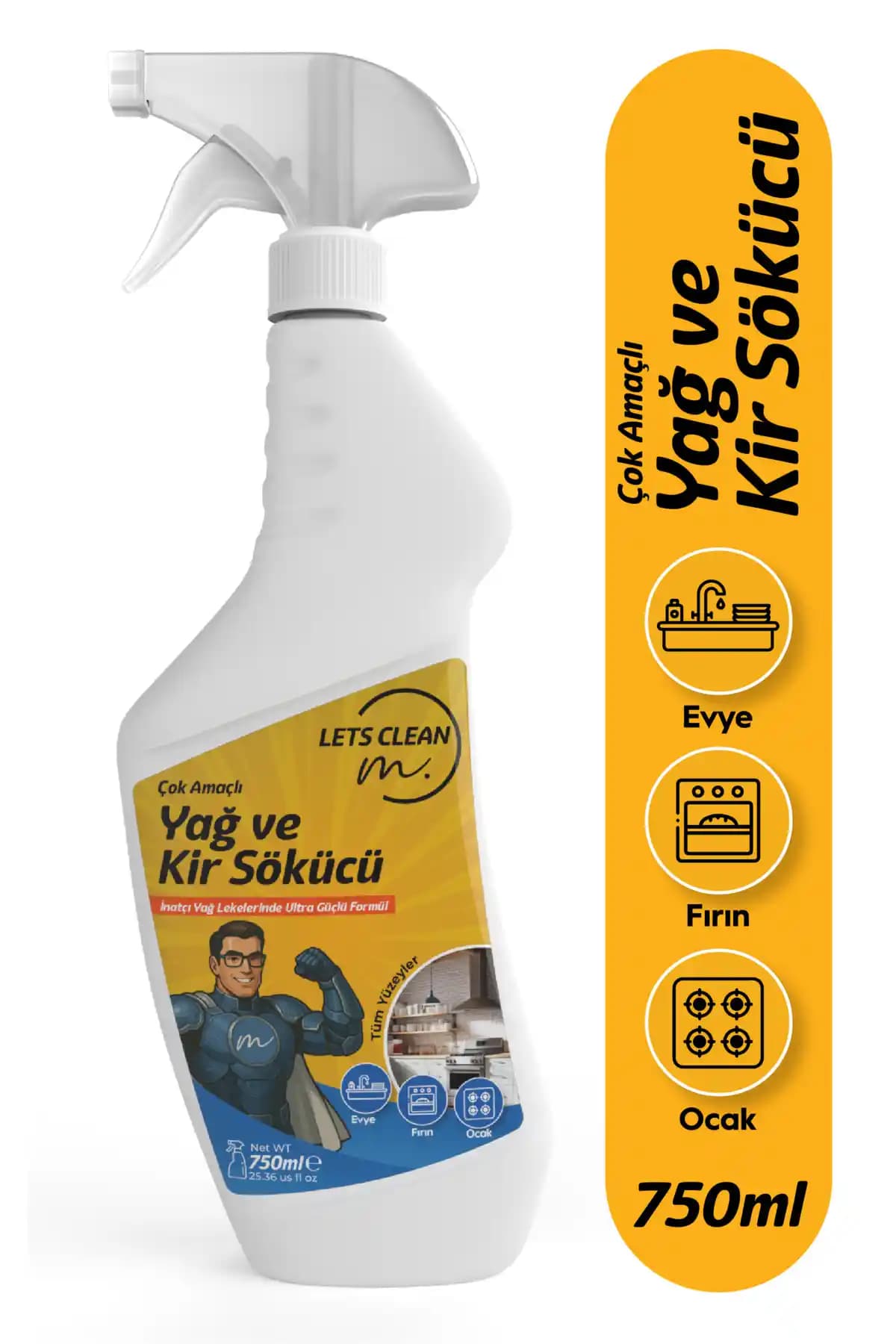 letsClean Yağ ve Kir Sökücü 750ML: Güçlü ve Pratik Mutfak Temizlik Çözümü