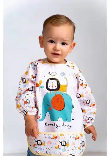 Mai Perla Lovely Day Uzun Kollu Bebek Mama Önlüğü Sıvı Geçirmez ve Kolay Temizlenebilir