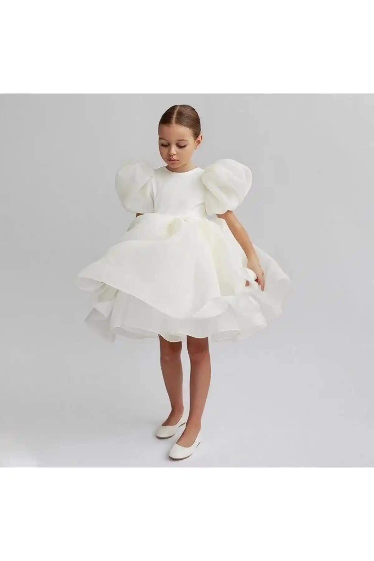 Mashotrend Çocuk Abiyesi Balon Kollu Organze Tasarım Zarif ve Rahat Günlük Kullanım İçin