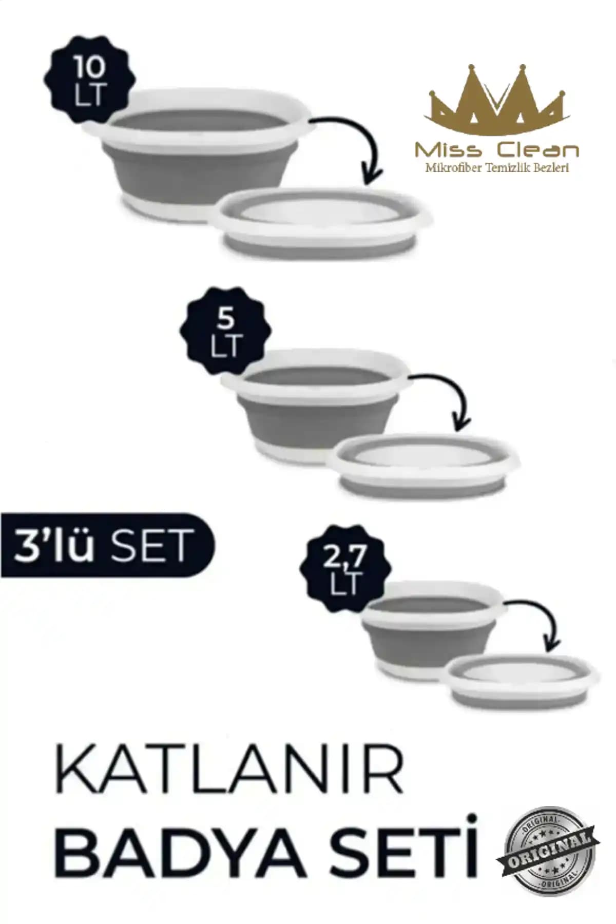 MissClean 3'lü Katlanır Leğen Seti: Çok Amaçlı ve Pratik Banyo Düzeni Çözümü