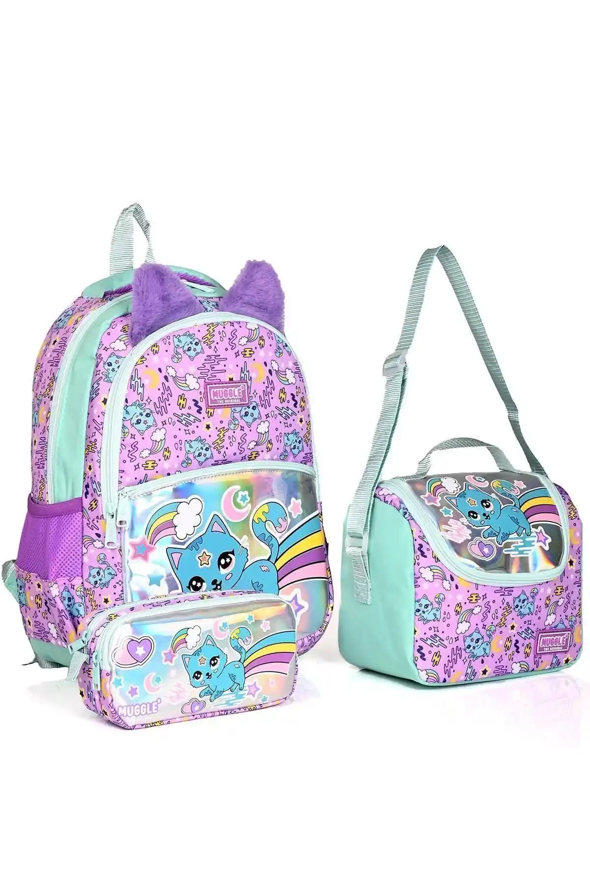 MUGGLE Mu-7372 Kız Çocuk 3'lü Okul Çanta Seti Şık ve Fonksiyonel Tasarım
