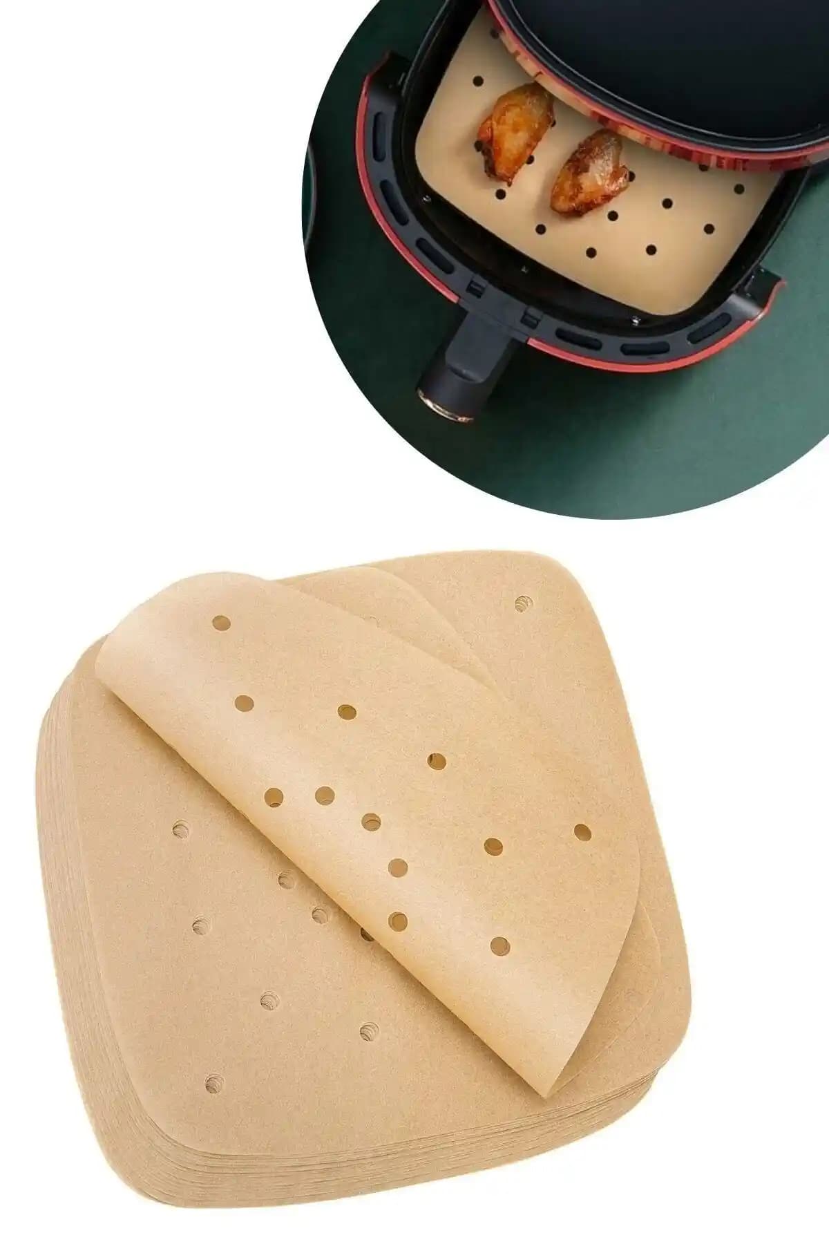 MutluHome 100 Adet Air Fryer Pişirme Kağıdı Pratik ve Temiz Pişirme Çözümü