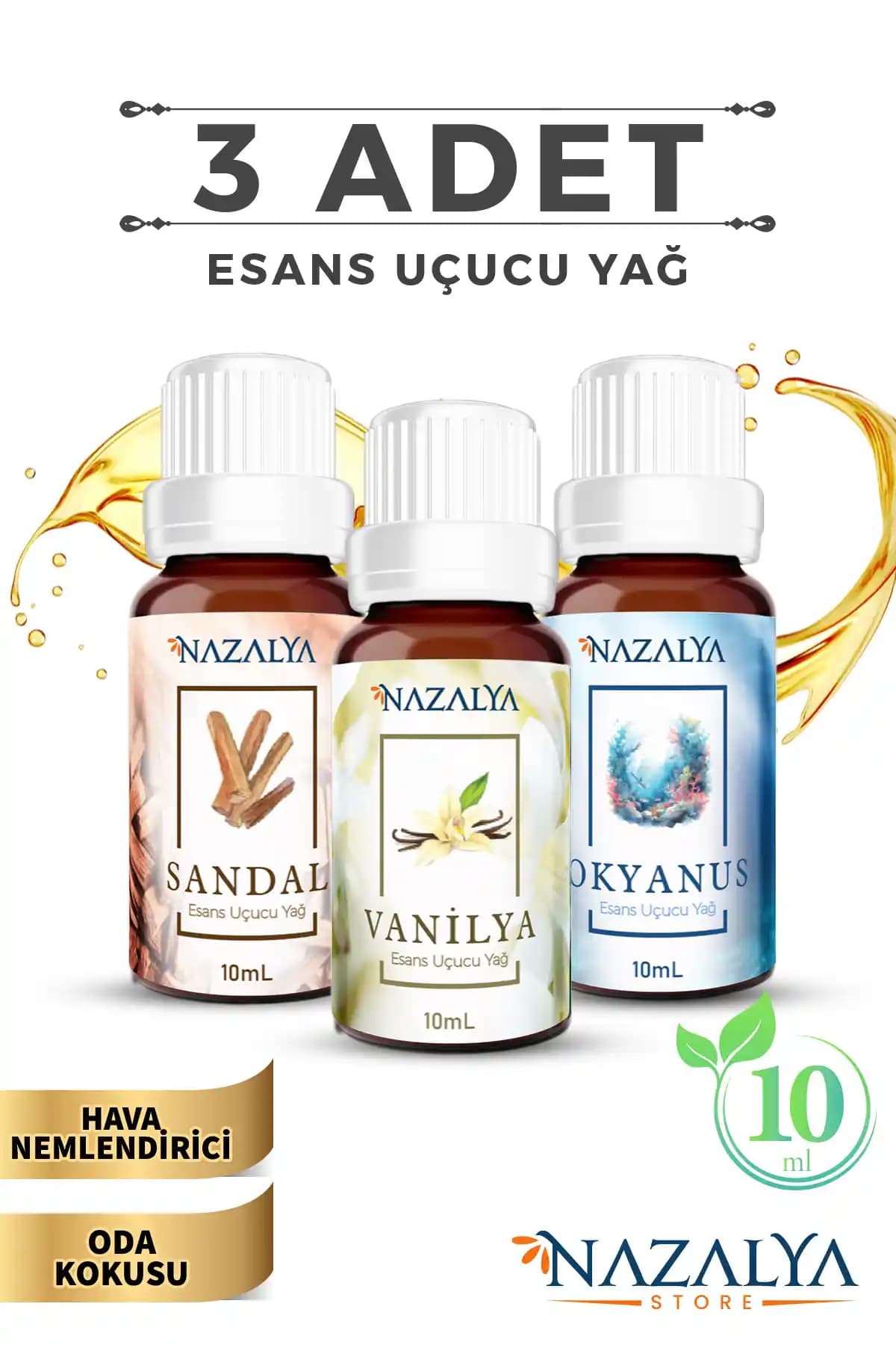 Nazalya Hava Nemlendiricileri İçin Uçucu Oda Koku Yağı Seti Doğal Aromalarla Ferahlatıcı Atmosfer