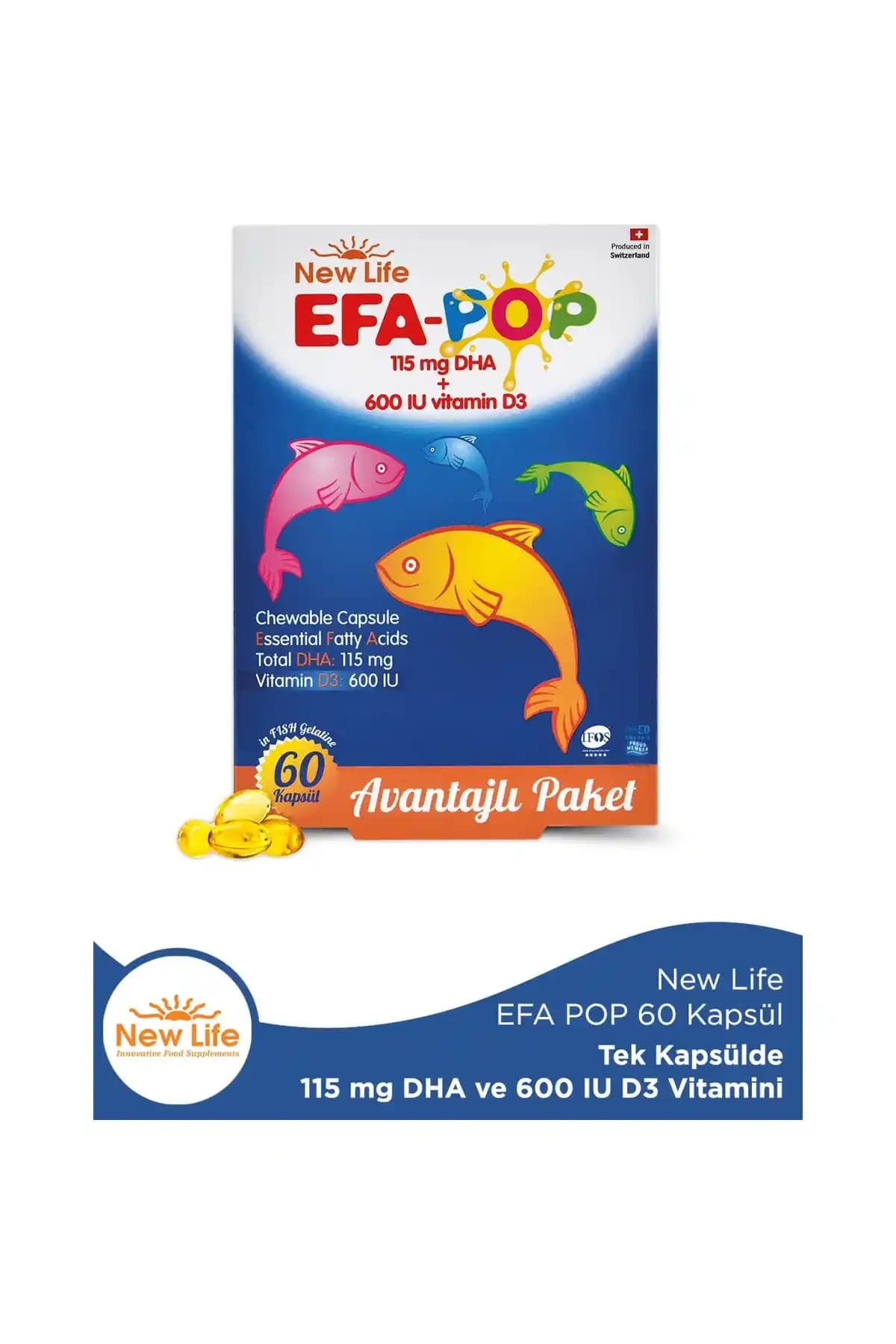 New Life Efa Pop 60 Kapsül Çocuklar İçin Omega-3 ve D Vitamini Takviyesi