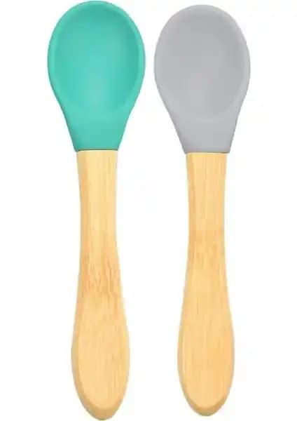 OiOi Bambu Saplı Silikon Kaşık Seti Bebekler İçin Güvenli ve Doğa Dostu Yemek Gereçleri