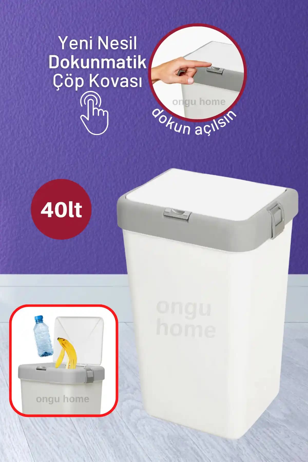 ONGU HOME Dokunmatik Kapaklı Çöp Kovası 40 Litre Modern ve Hijyenik Tasarım
