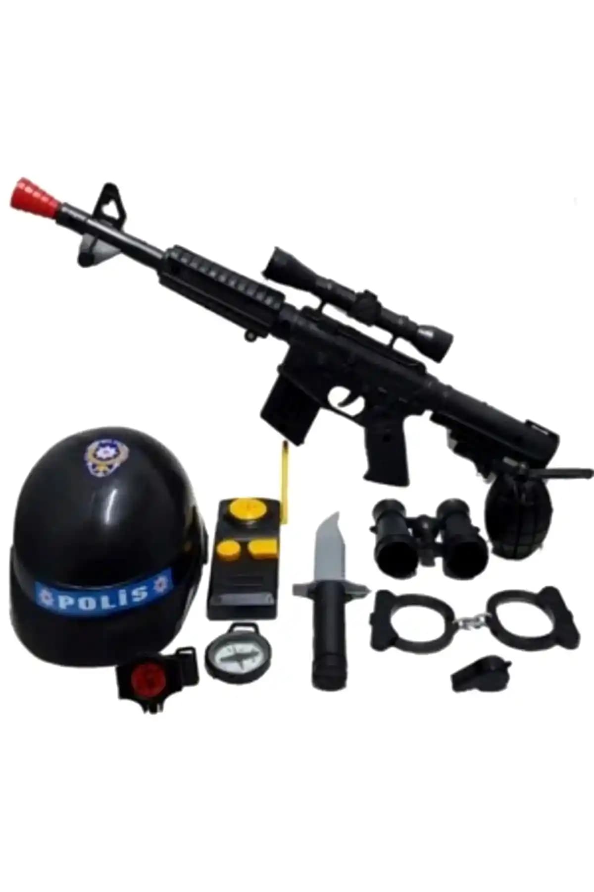 SAZE 10 Parça Büyük Polis Seti Sesli M416 Çocuklar İçin Güvenli Oyun Seti