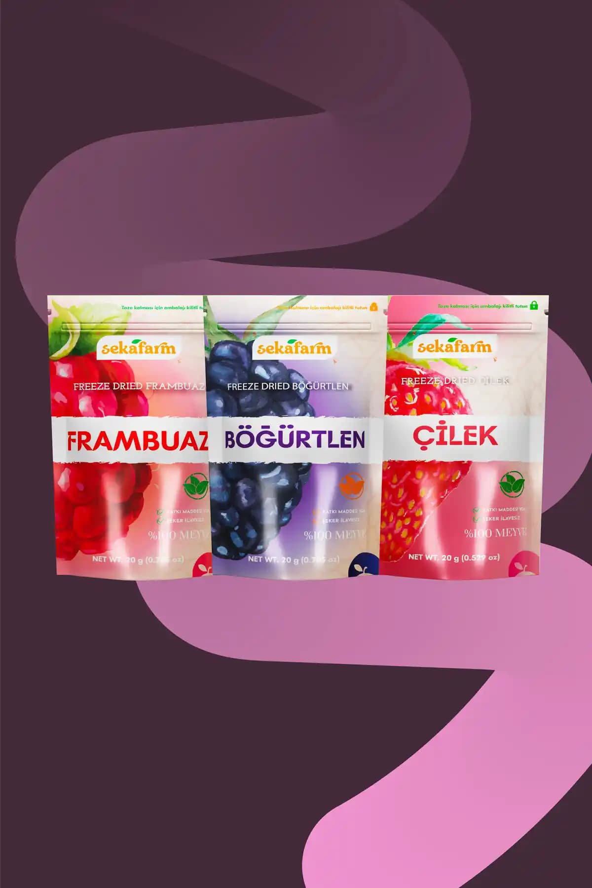 Sekafarm Dondurularak Kurutulmuş Kırmızı Meyveler 3'lü Paket Sağlıklı ve Doğal Atıştırmalık