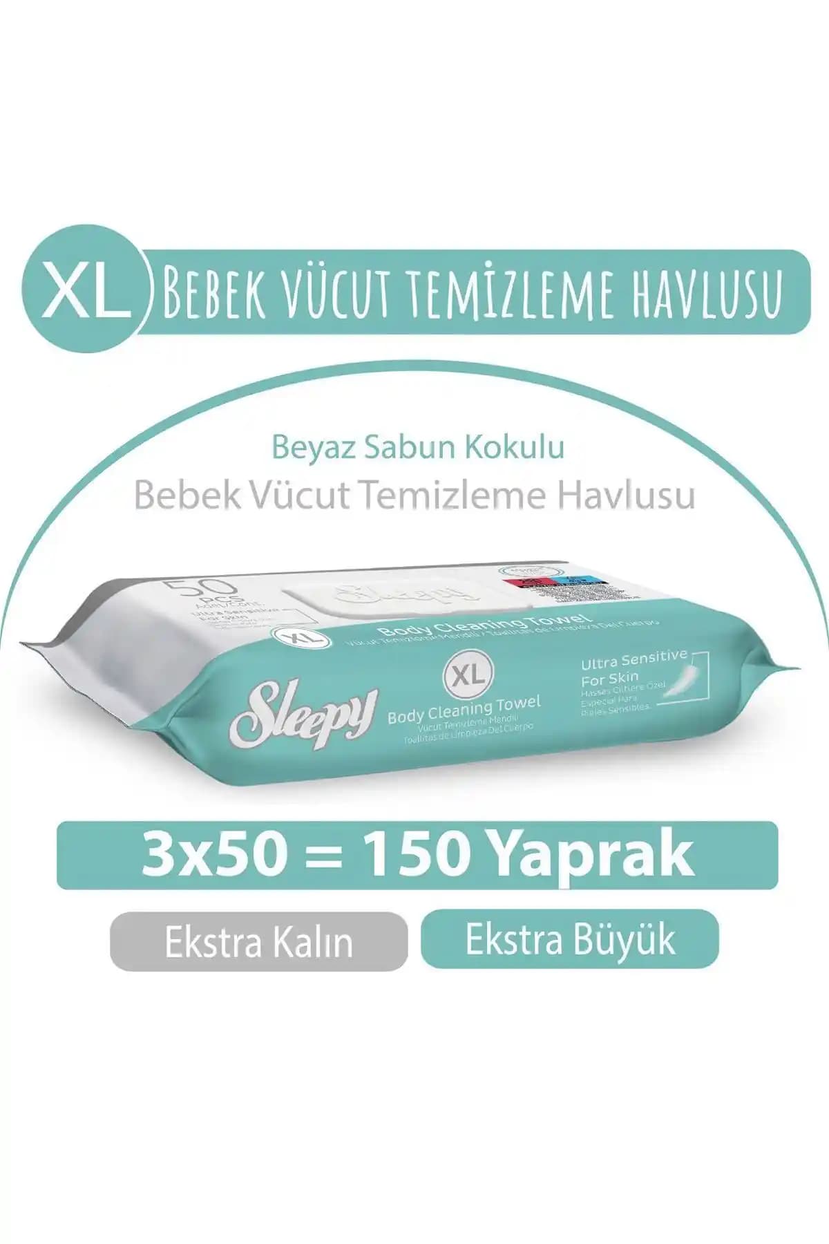 Sleepy XL Beyaz Sabun Kokulu Bebek Vücut Temizleme Havlusu Güvenli ve Pratik Kullanım İçin Uygun
