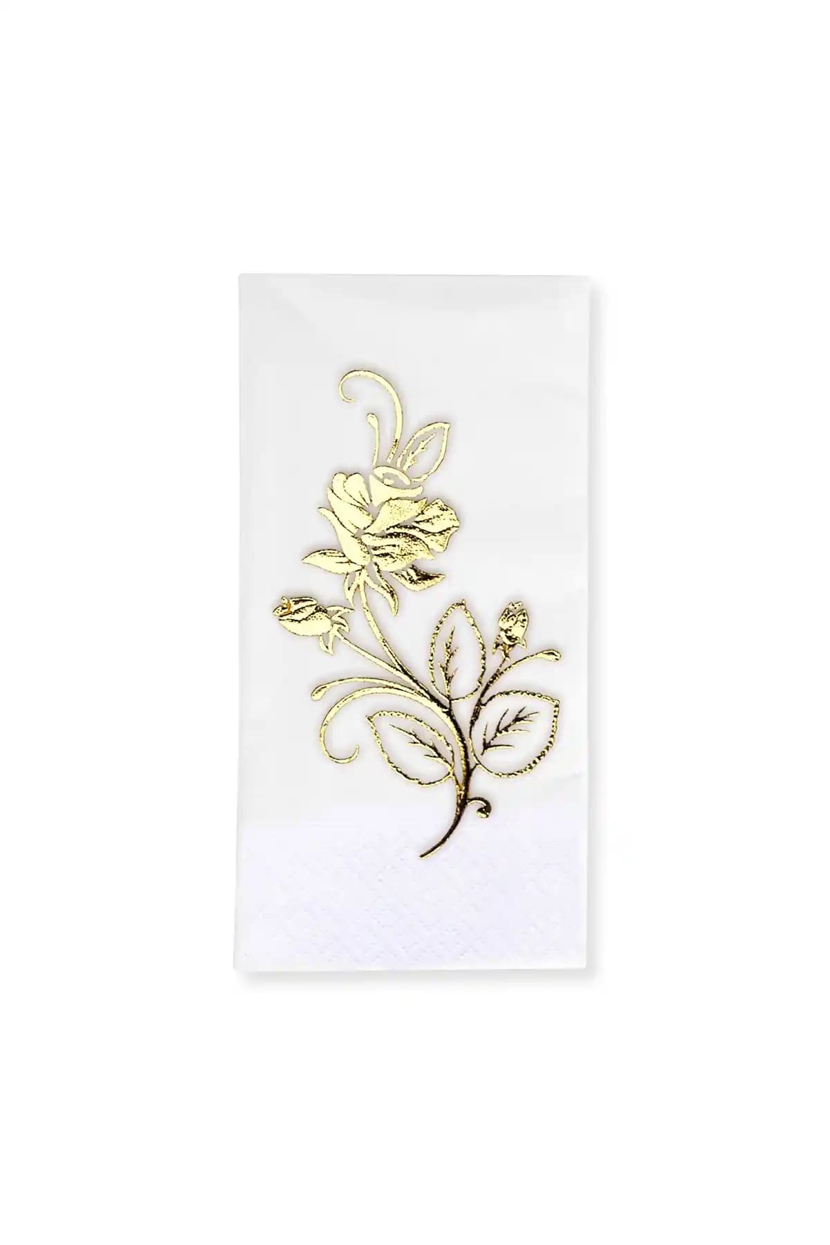 Story 33x33 Cm Altın Varak Gül Desenli Beyaz Peçete ile Şık Masa Dekorasyonu