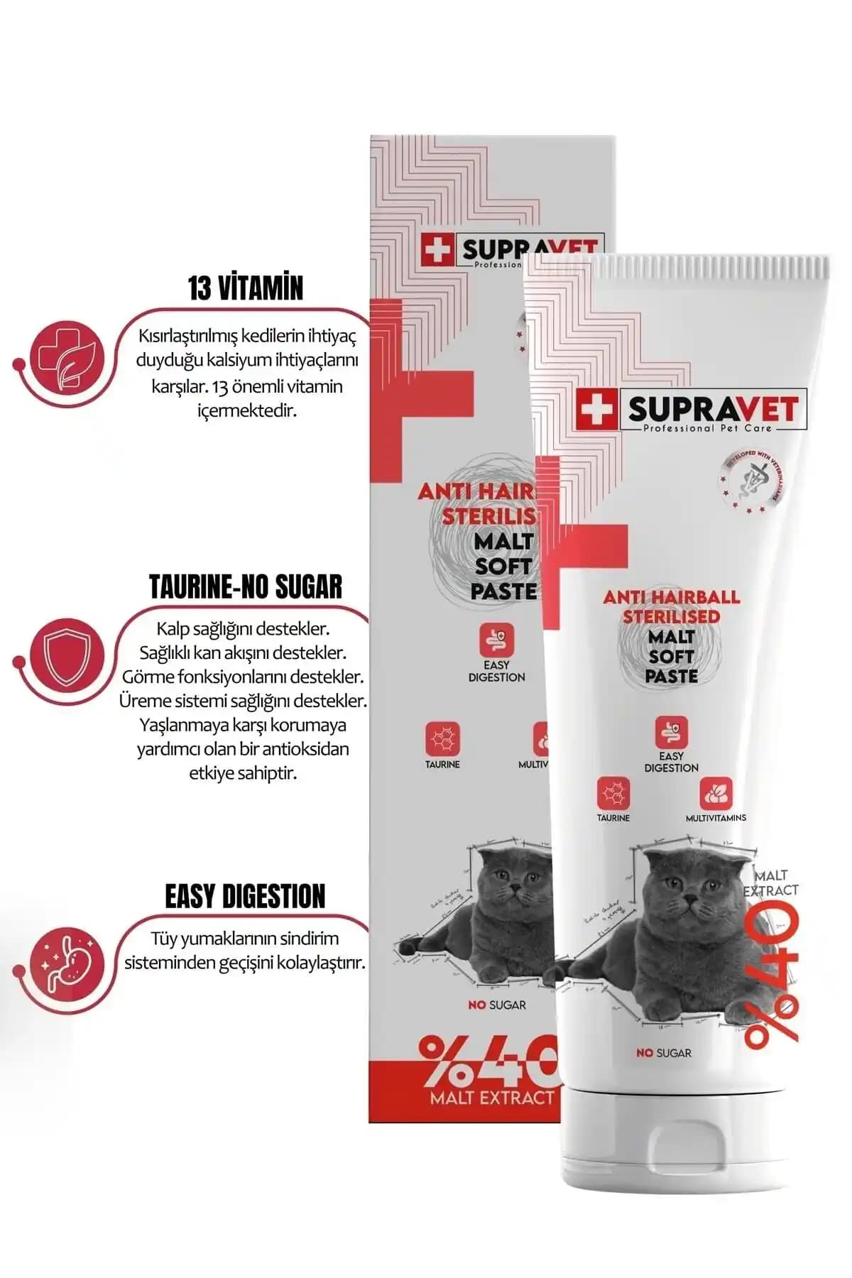 Supravet Sterilised Hairball Kısırlaştırılmış Kedi Macunu: Sağlıklı Tüy ve Sindirim Desteği