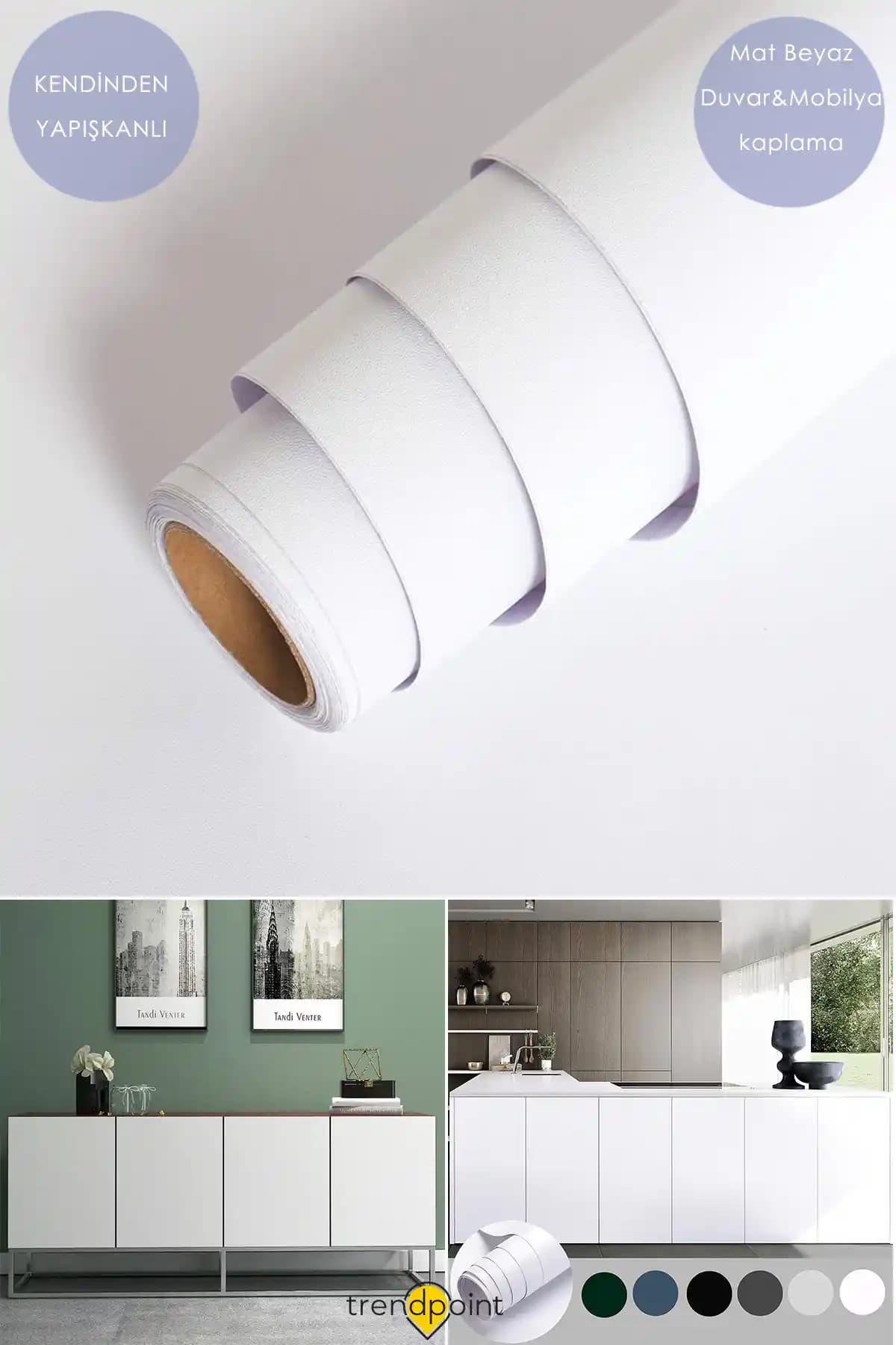 Trendpoint Kendinden Yapışkanlı Beyaz Duvar Kaplaması Modern ve Pratik Dekorasyon Çözümü